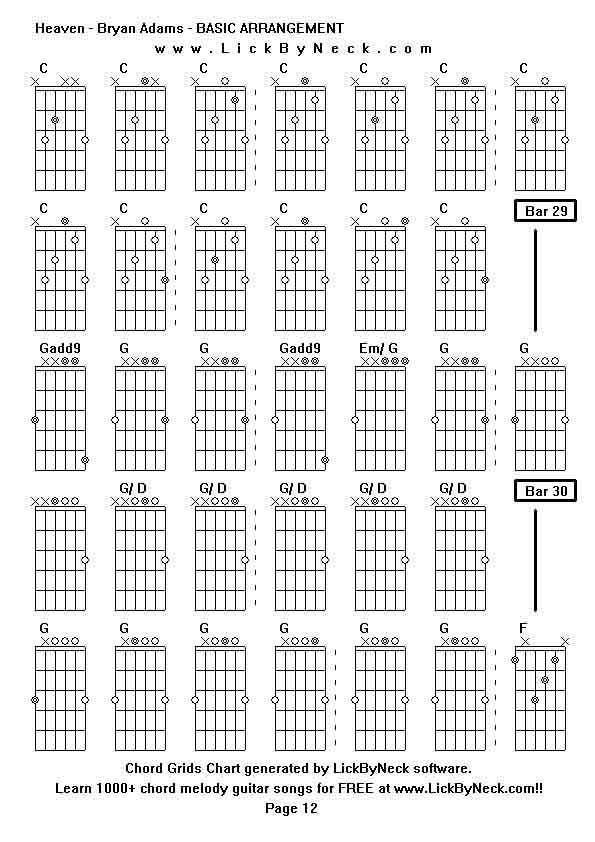 Chord Grids Chart of chord melody fingerstyle guitar song-Heaven - Bryan Adams - BASIC ARRANGEMENT,generated by LickByNeck software.